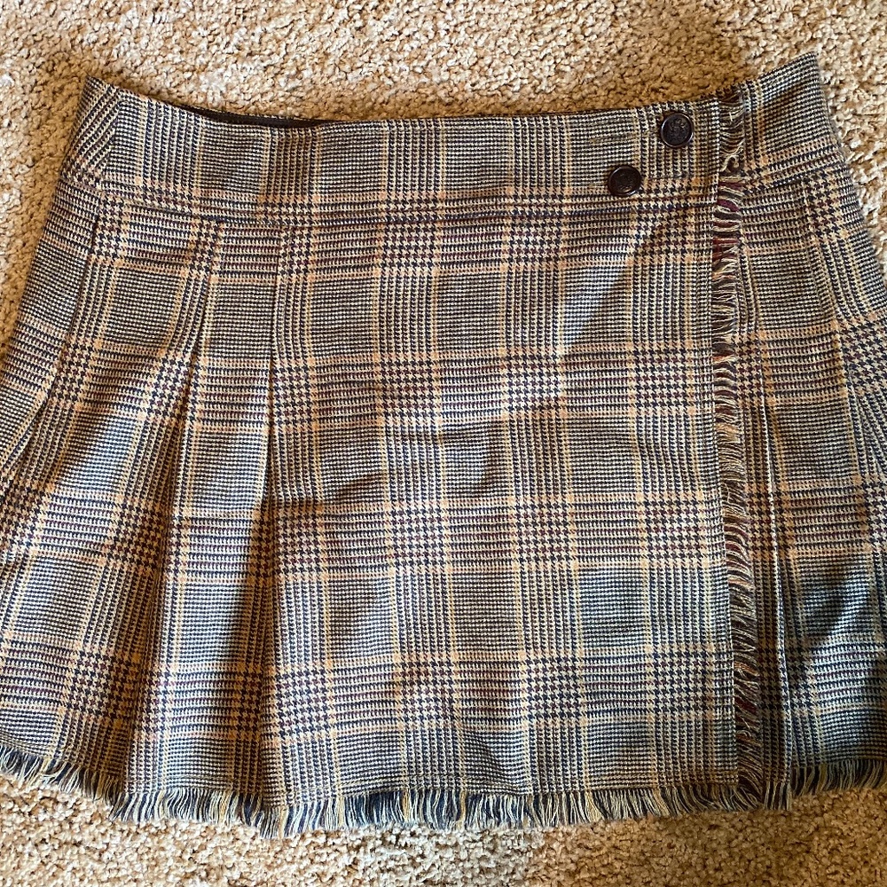J Crew Brown Plaid Wool Skirt